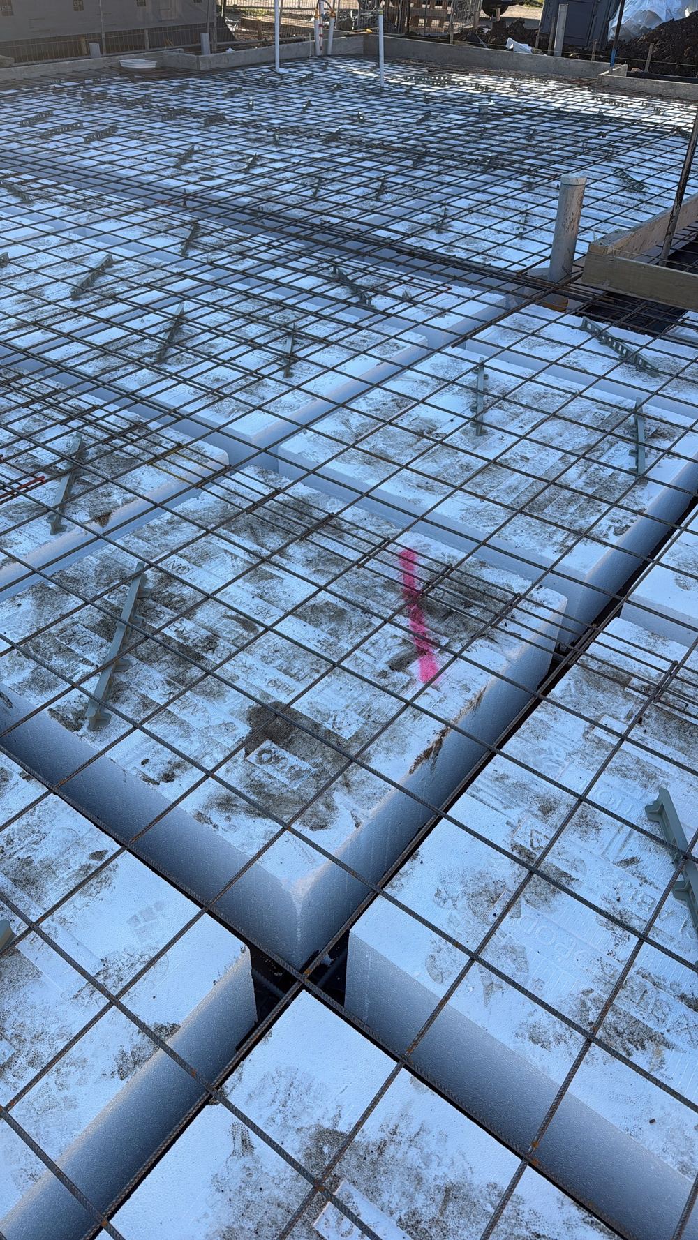Slab mesh needing more supports to hold it at the right height, found during a slab pre-pour inspection in Cranbourne East
